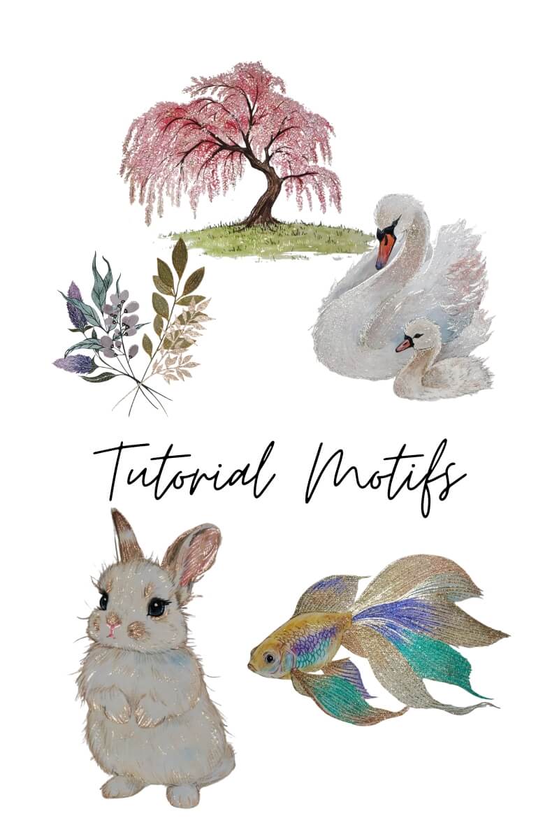 Motifs  1-5 of our Lisilinka Tutorials where we show how to paint with metallic watercolors.