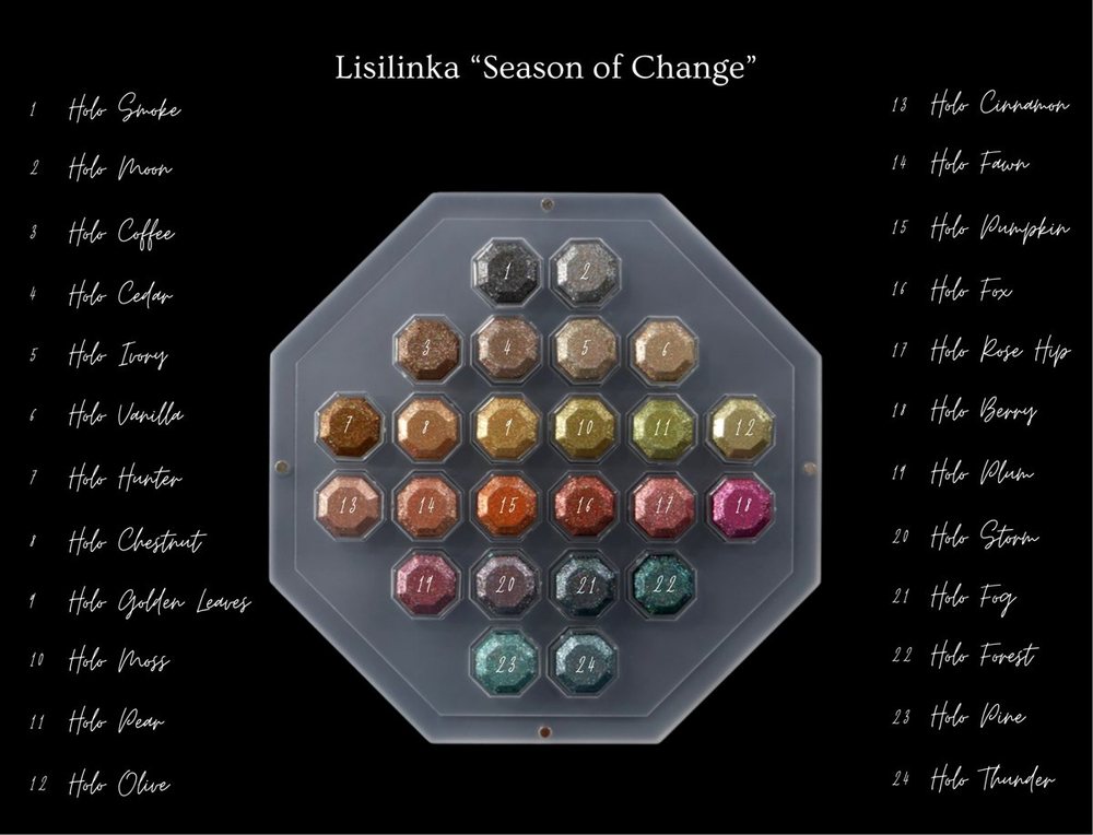 Season of Change: set card with the names of all 24 holographic shades